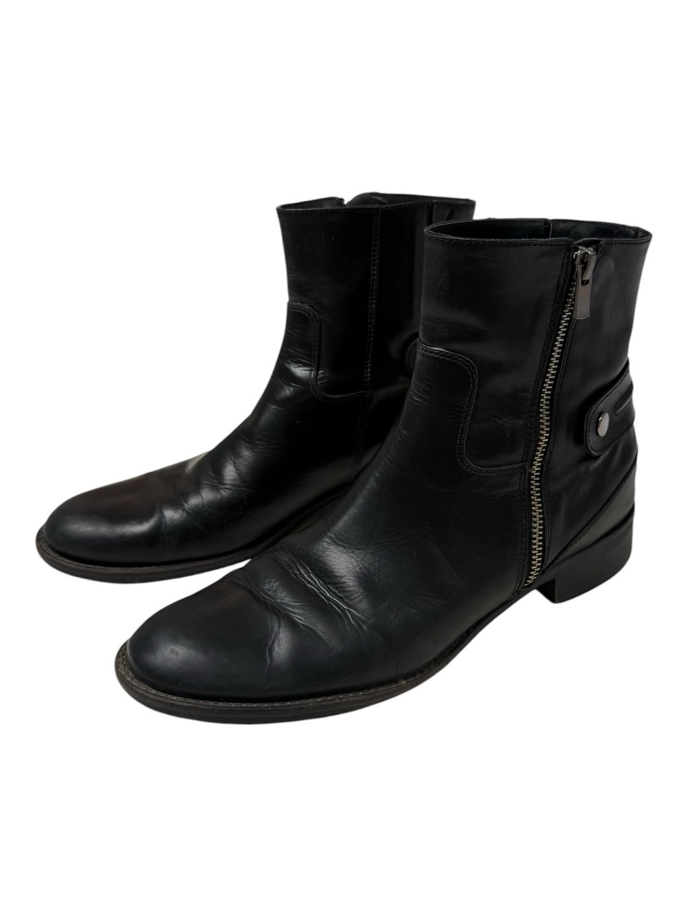 Arnold Churgin Black Leather Side Zip Ankle Boots Size 39